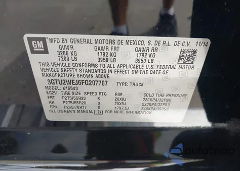 2015 GMC Sierra 1500 Denali z USA, uszkodzony, nr VIN 3GTU2WEJ6FG207707